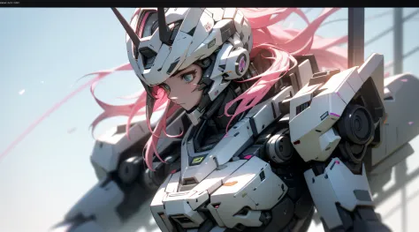 ((Best quality)), ((Masterpiece)), (Detailed:1.4), 3D,mechs，In pink，vibrant with colors， A beautiful cyberpunk female figure，Thi...