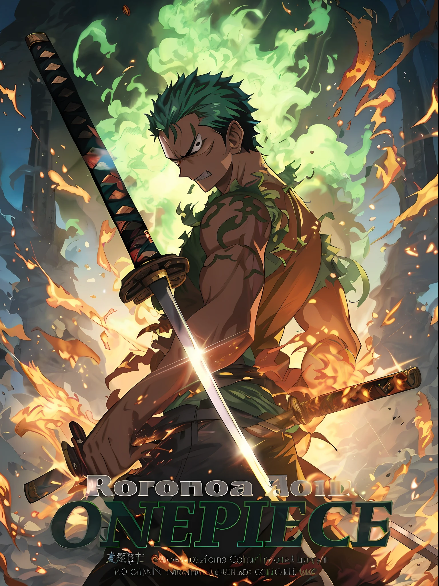 One Piece Roronoa Zoro con Espada Verde Fondo de Escritorio 4K