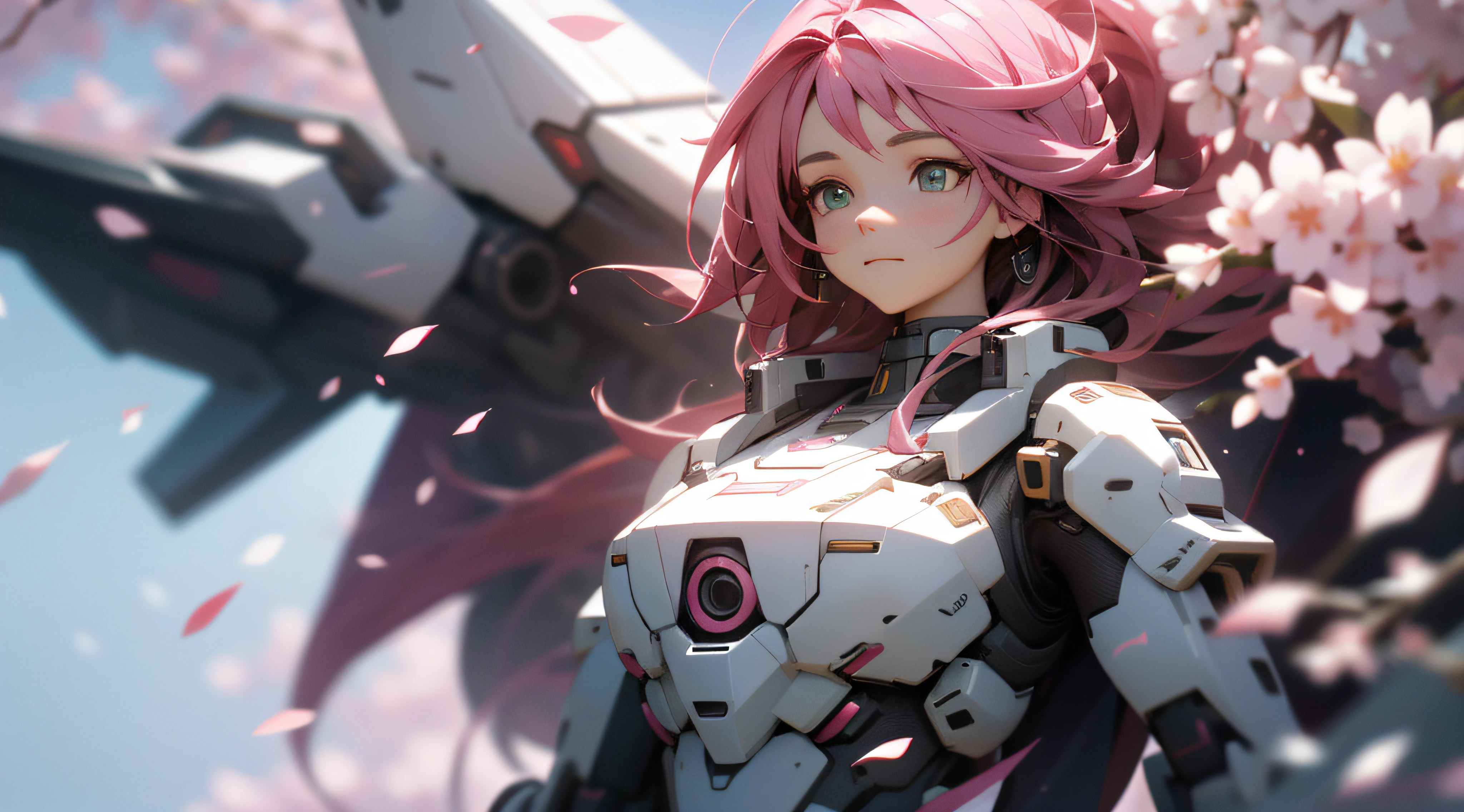 ((Best quality)), ((Masterpiece)), (Detailed:1.4), 3D,mechs，Pink Long Hair，vibrant with colors，Cherry blossom petals float to zero， A beautiful cyberpunk female figure，Thick hair，light particules，Pure energy chaos anti-technology，hdr（HighDynamicRange），Ray traching,NVIDIA RTX,Hyper-Resolution,Unreal 5,Subsurface scattering,PBR Texture,Post-processing,Anisotropic filtering,depth of fields,Maximum clarity and sharpness,Multi-layered textures,Albedo and specular maps,Surface coloring,Accurately simulate light-material interactions,perfectly proportions,rendering by octane,twotonelighting,largeaperture,Low ISO,White balance,the rule of thirds,8K raw data