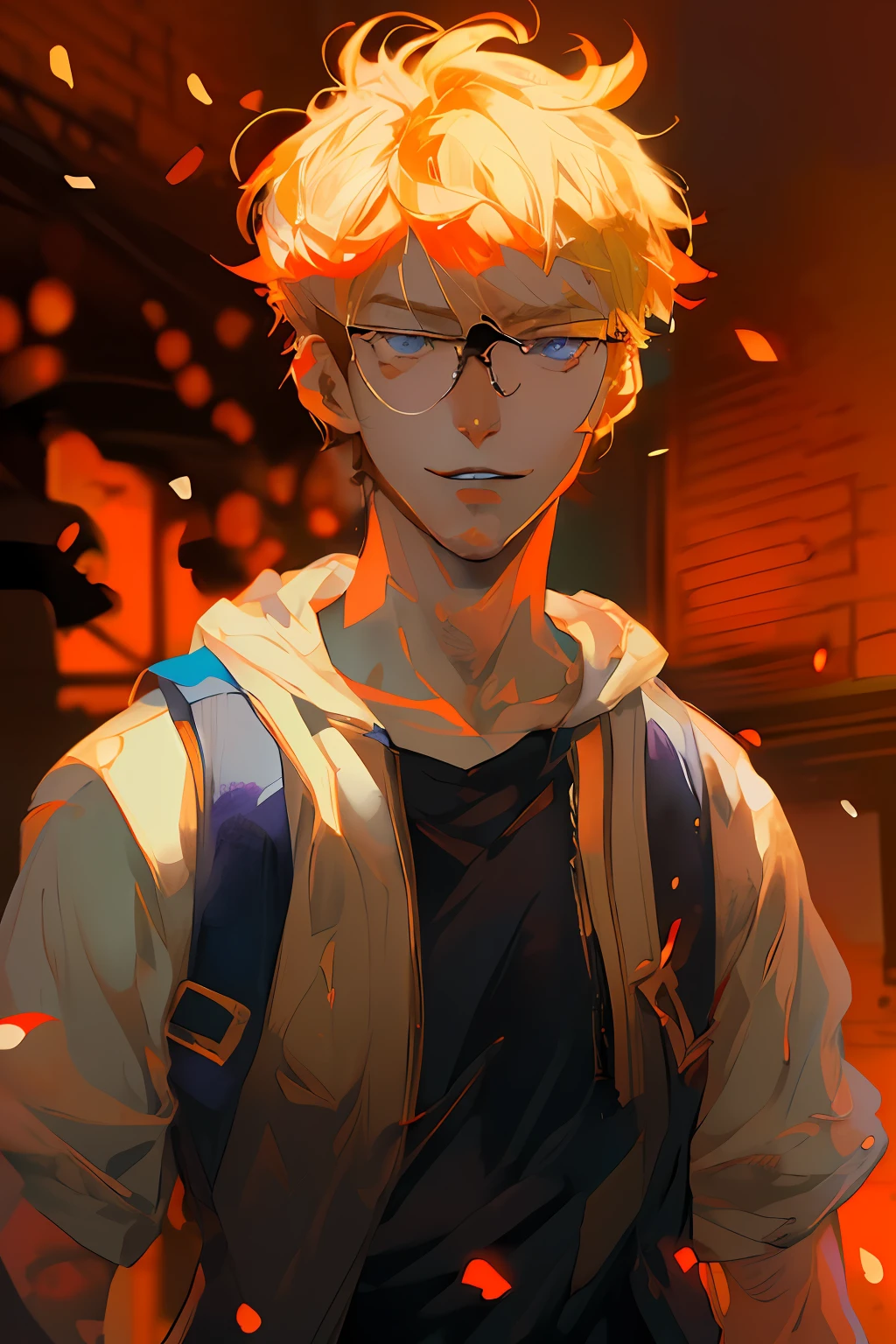 аниме мальчик with blonde hair and glasses standing in front of a building, Высокий анимешник с голубыми глазами, аниме мальчик, красивый парень в арте убийцы демонов, молодой анимешник, с горящими глазами, orange - haired аниме мальчик, высококачественный аниме-стиль, лучшие аниме 4k коначан обои, мужской стиль аниме, В духе Бянь Шумина