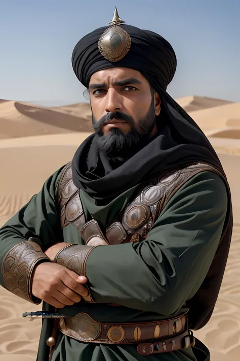 1man, solo, photography, portrait of arabarmor man with group of army in dune, beard, shield, sword, realistic, absurdes, detail...