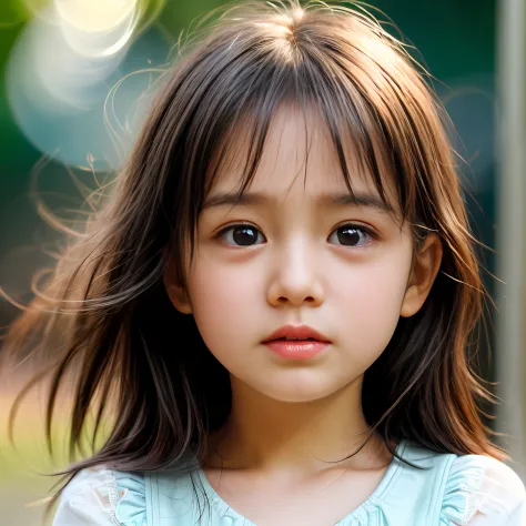 Close-up of faces，1 Cute little girl，Cry, shed tears，Delicate face，Smooth skin，Elaborate Eyes， ( bokeh, Out of Focus, Soft Lighting, movie lighting, God Ray, UHD)