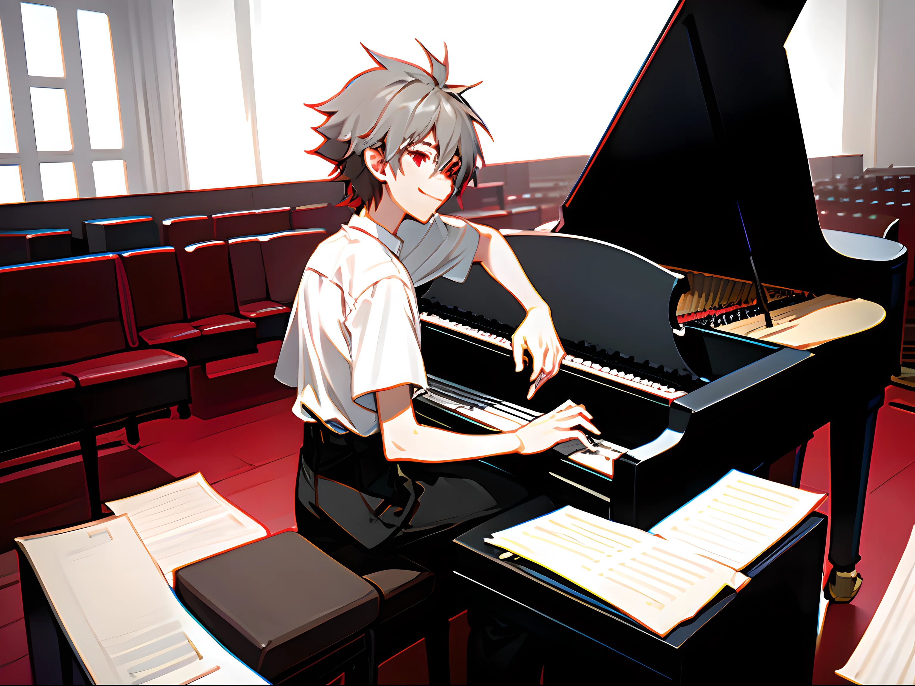 Anime karaktär som spelar piano i enAnime karaktär som spelar piano i en  