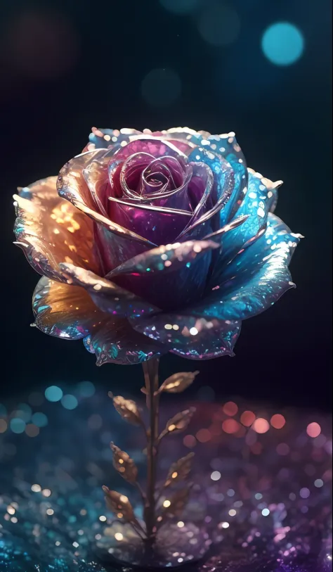 Crystal Rose， Fanciful, intergalactic, cleanness, kirakira, kirakira, Gorgeous, Colorful, amazing photo, dramatic  lighting, photorealisim, ultra - detailed, 4K, depth of fields, hight resolution