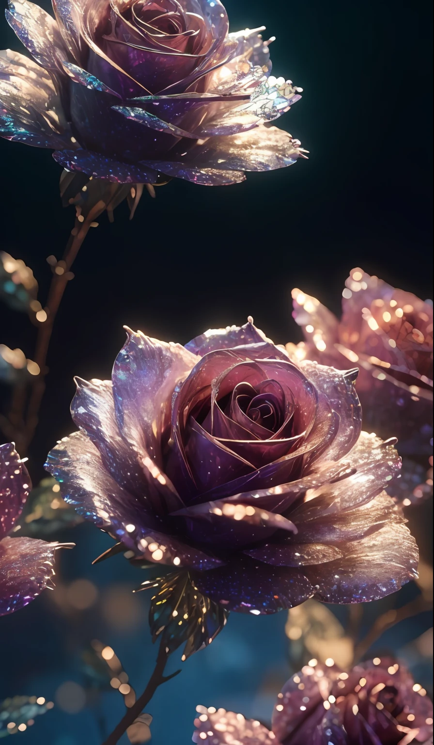 水晶玫瑰， 奇特的, 星系, 清潔, 閃閃發光的, 閃閃發光的, 輝煌, 豐富多彩的, 驚人的攝影, 戏剧灯光, 照片写实主义, 超詳細, 4k, 景深, 高解析度