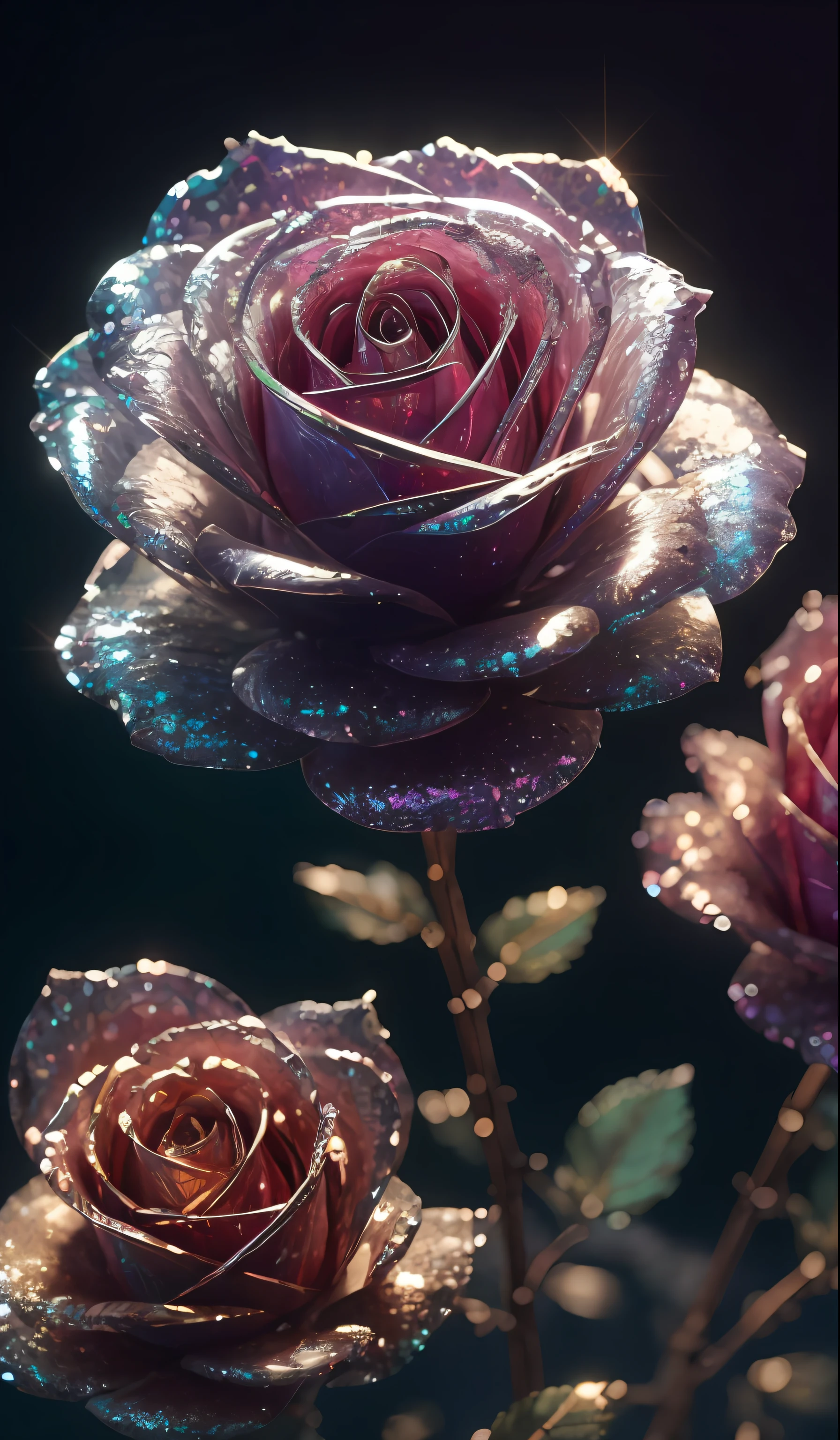 Crystal rose， fanciful, galaxias, cleanness, glittery, glittery, Splendor, Colorful, Amazing photography, dramatic  lighting, photo-realism, ultra - detailed, 4K, depth of fields, A high resolution