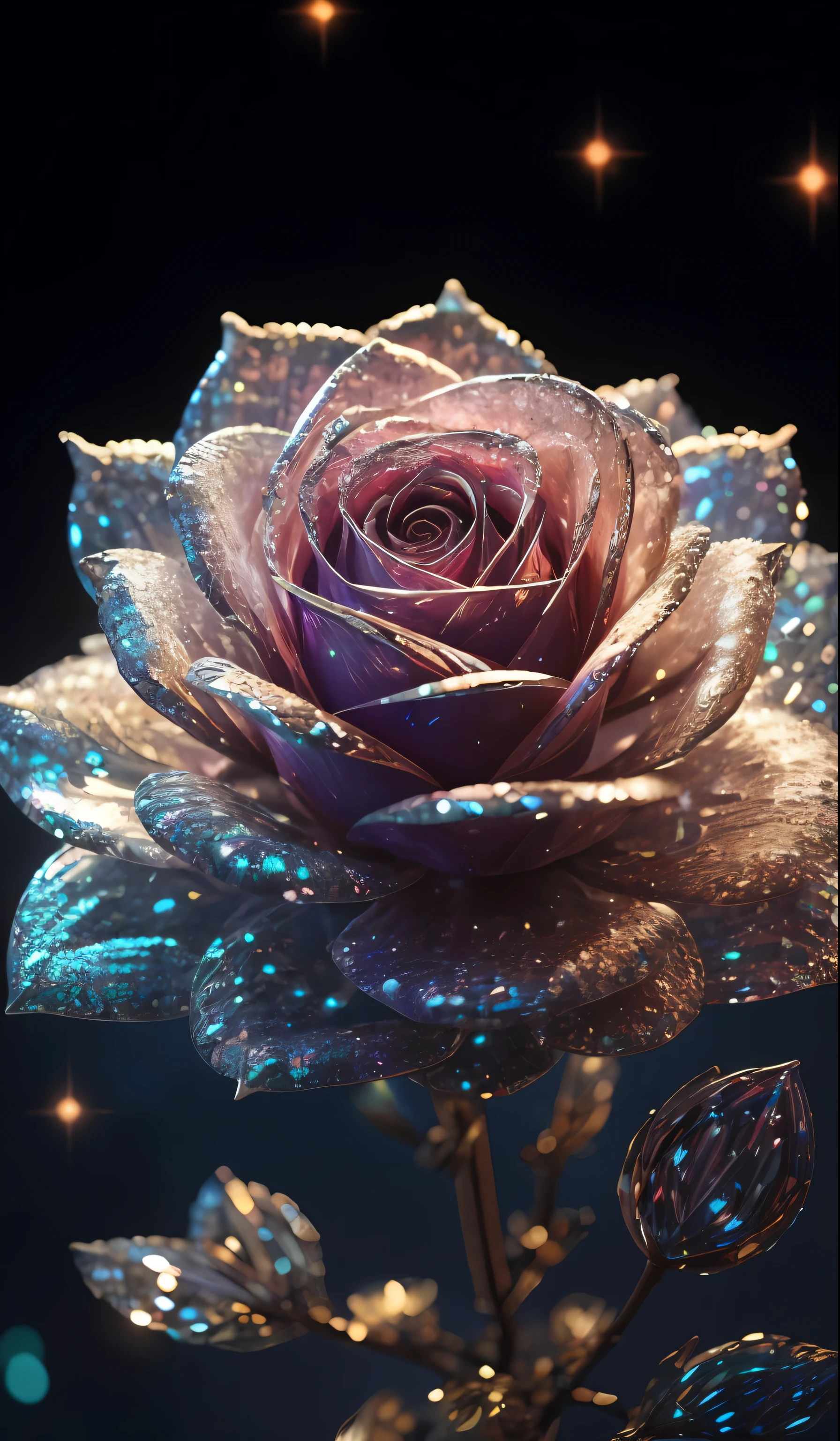 Crystal rose， fanciful, galaxias, cleanness, glittery, glittery, Splendor, Colorful, Amazing photography, dramatic  lighting, photo-realism, ultra - detailed, 4K, depth of fields, A high resolution