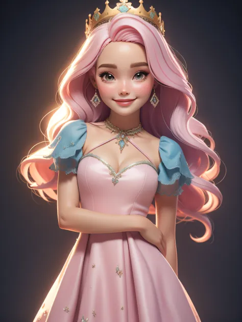 dynamic lighting, A Barbie princess wearing a lovely pink dress, wearing a beautiful crown, In the pink fairy castle, pink hair,...