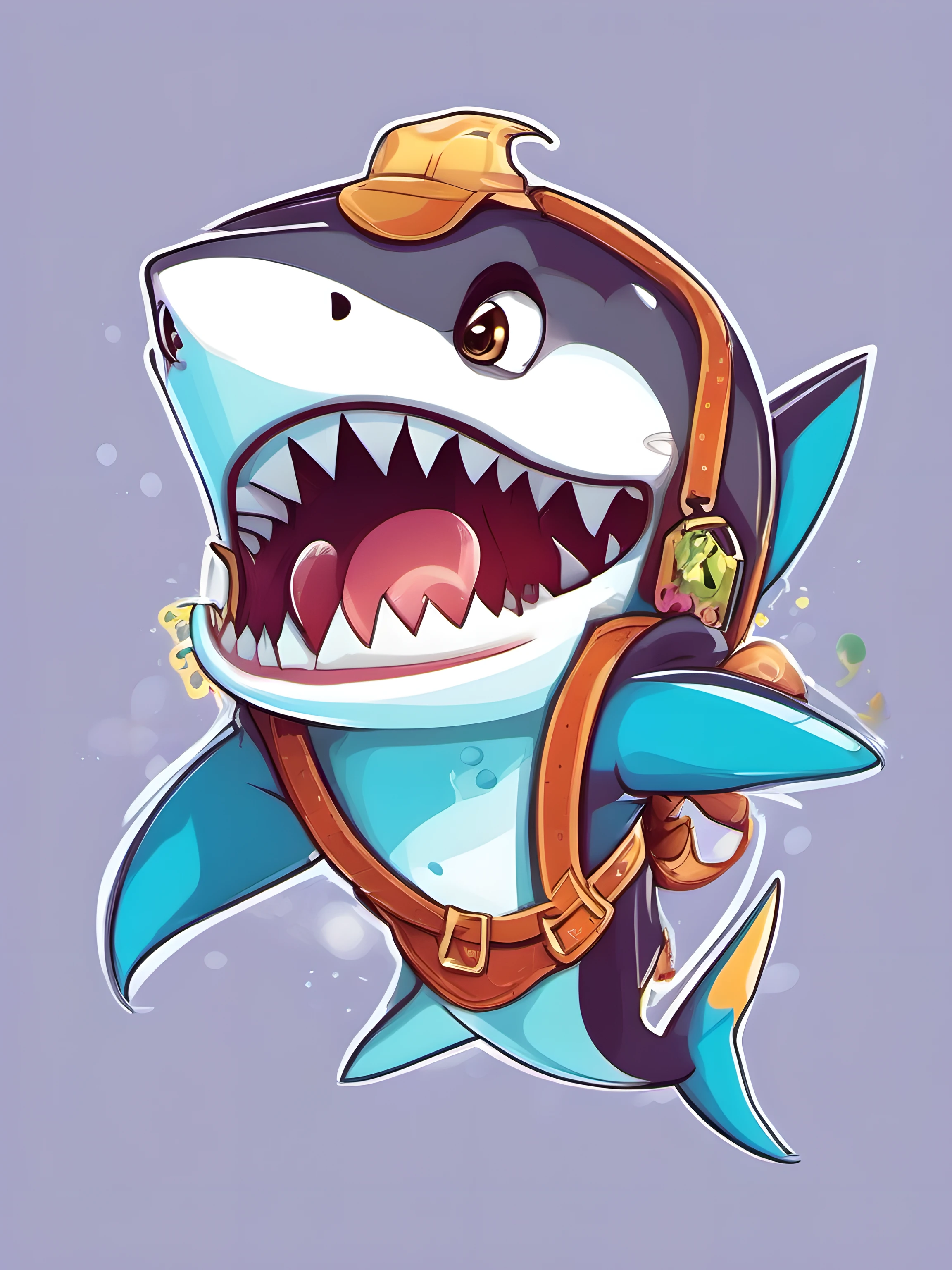 Illustration of cute baby shark, cute character, magic, fantasy, clear background, t-shirt design, vector art