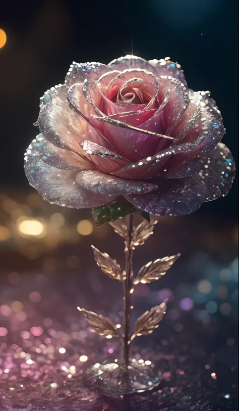 Crystal rose， fanciful, galaxias, cleanness, glittery, glittery, Splendor, Colorful, Amazing photography, dramatic  lighting, photo-realism, ultra - detailed, 4K, depth of fields, A high resolution