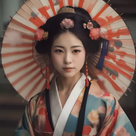 There is a woman wearing traditional Japanese clothing and a parasol, Traditional beauty, Japanese woman, elegant japanese woman...