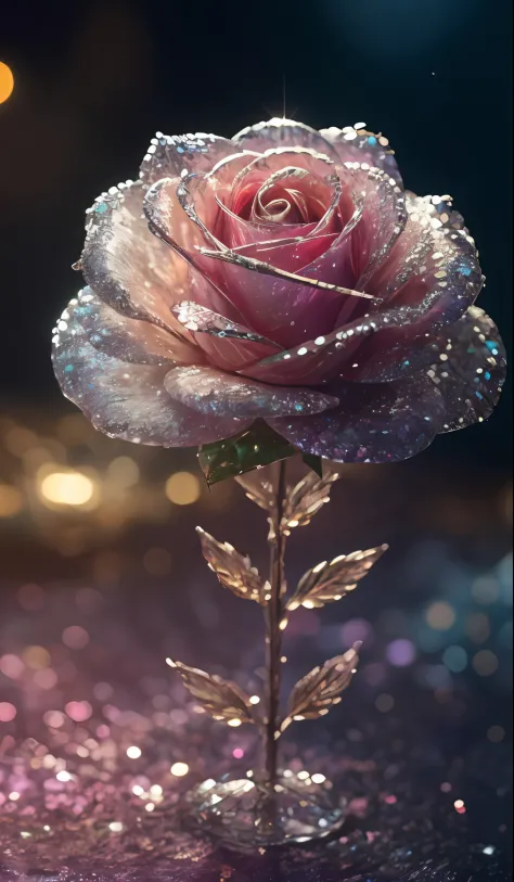 crystal rose， fanciful, galaxias, cleanness, glittery, glittery, splendor, colorful, amazing photography, dramatic  lighting, ph...