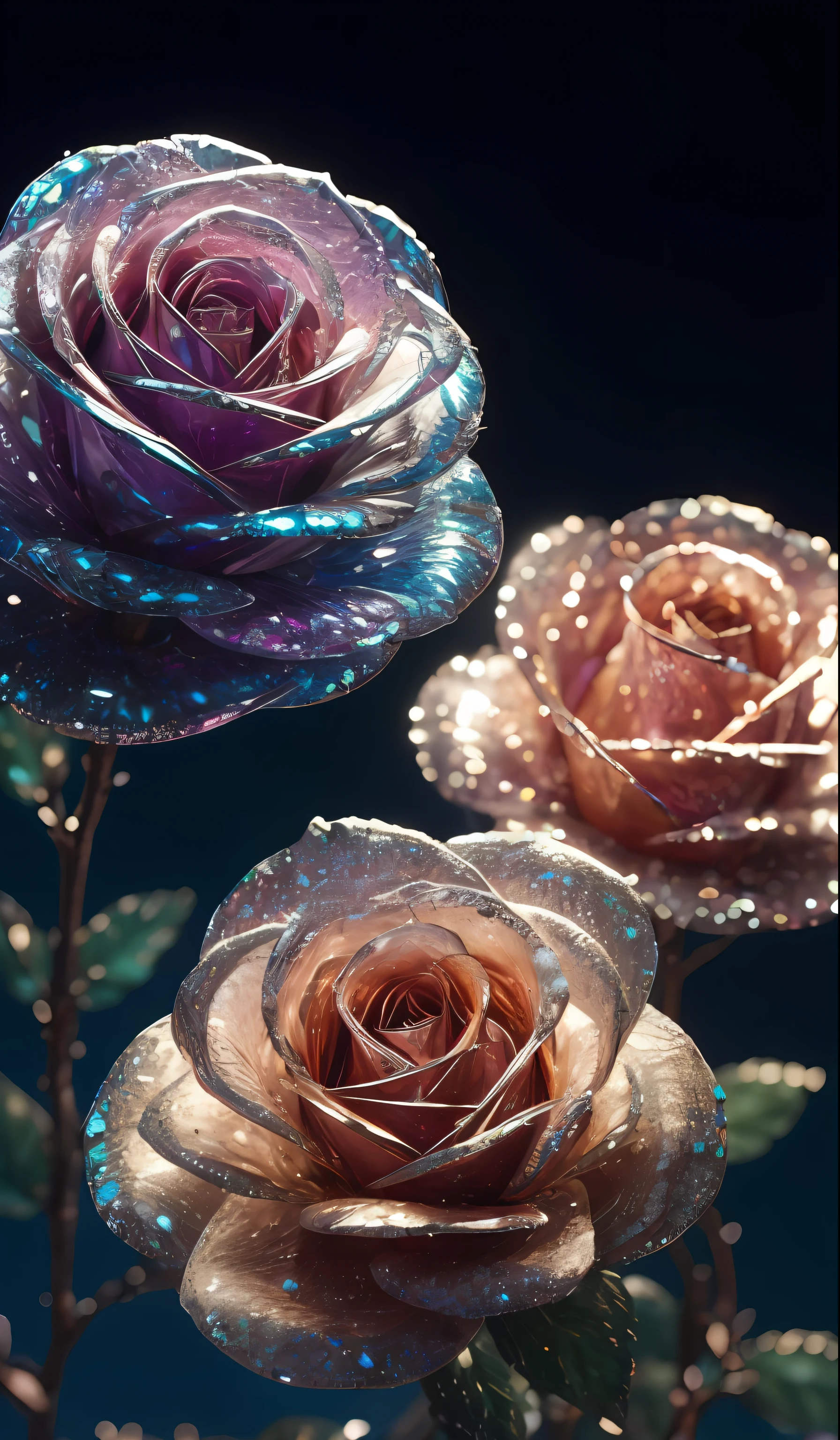 Crystal rose， fanciful, galaxias, cleanness, glittery, glittery, Splendor, Colorful, Amazing photography, dramatic  lighting, photo-realism, ultra - detailed, 4K, depth of fields, A high resolution