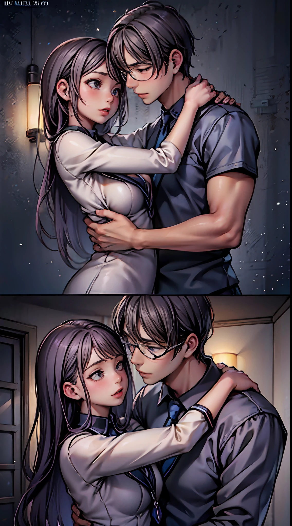 A couple of anime characters hugging each other in a room - SeaArt AI