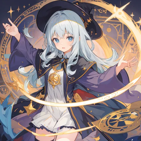 cute girl, witch, spellbook, magic circle