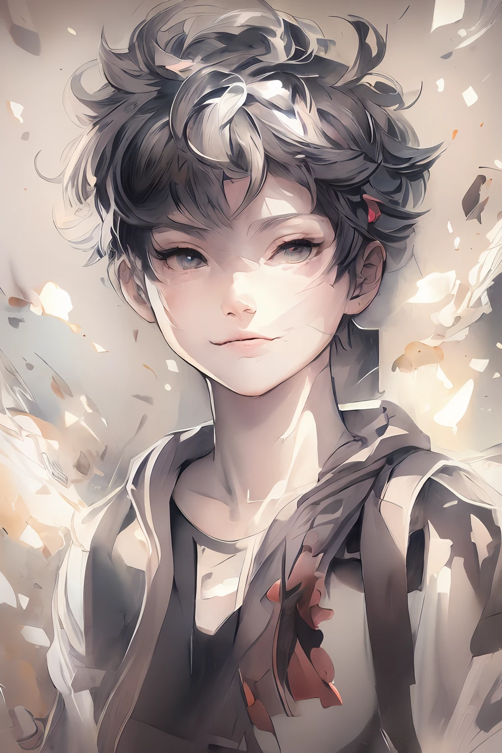 una foto en blanco y negro de un niño con una mochila, persona 5 estilo artístico wlop, fanart de alta calidad, guweiz en artstation pixiv, obra de arte al estilo de guweiz, guweiz en pixiv artstation, inspirado en Yumihiko Amano, tendencia en artstation pixiv, arte zerochan