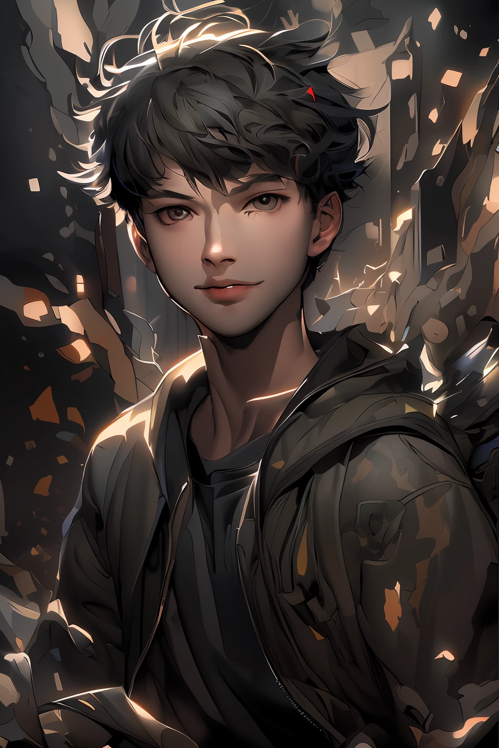 a drawing of a boy with a backpack and a backpack, persona 5 art style wlop, high quality fanart, makoto shinkai ( apex legends ), artwork in the style of guweiz, digital art from danganronpa, :: rossdraws, highly detailed exquisite fanart, persona 5 art style, greyscale, mostly greyscale, extremely detailed artgerm