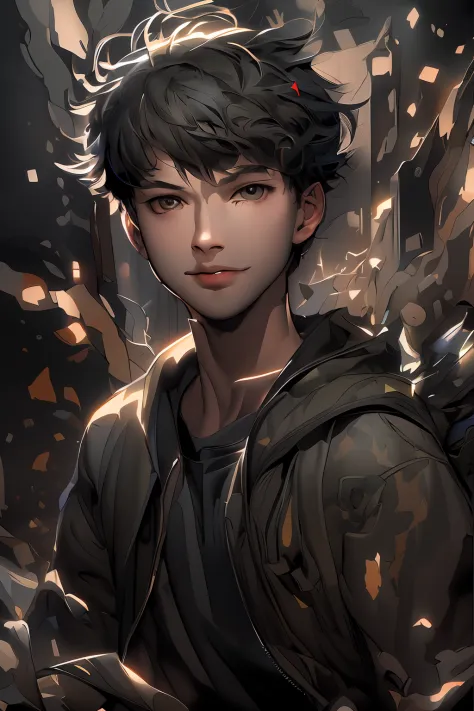 a drawing of a boy with a backpack and a backpack, persona 5 art style wlop, high quality fanart, makoto shinkai ( apex legends ...
