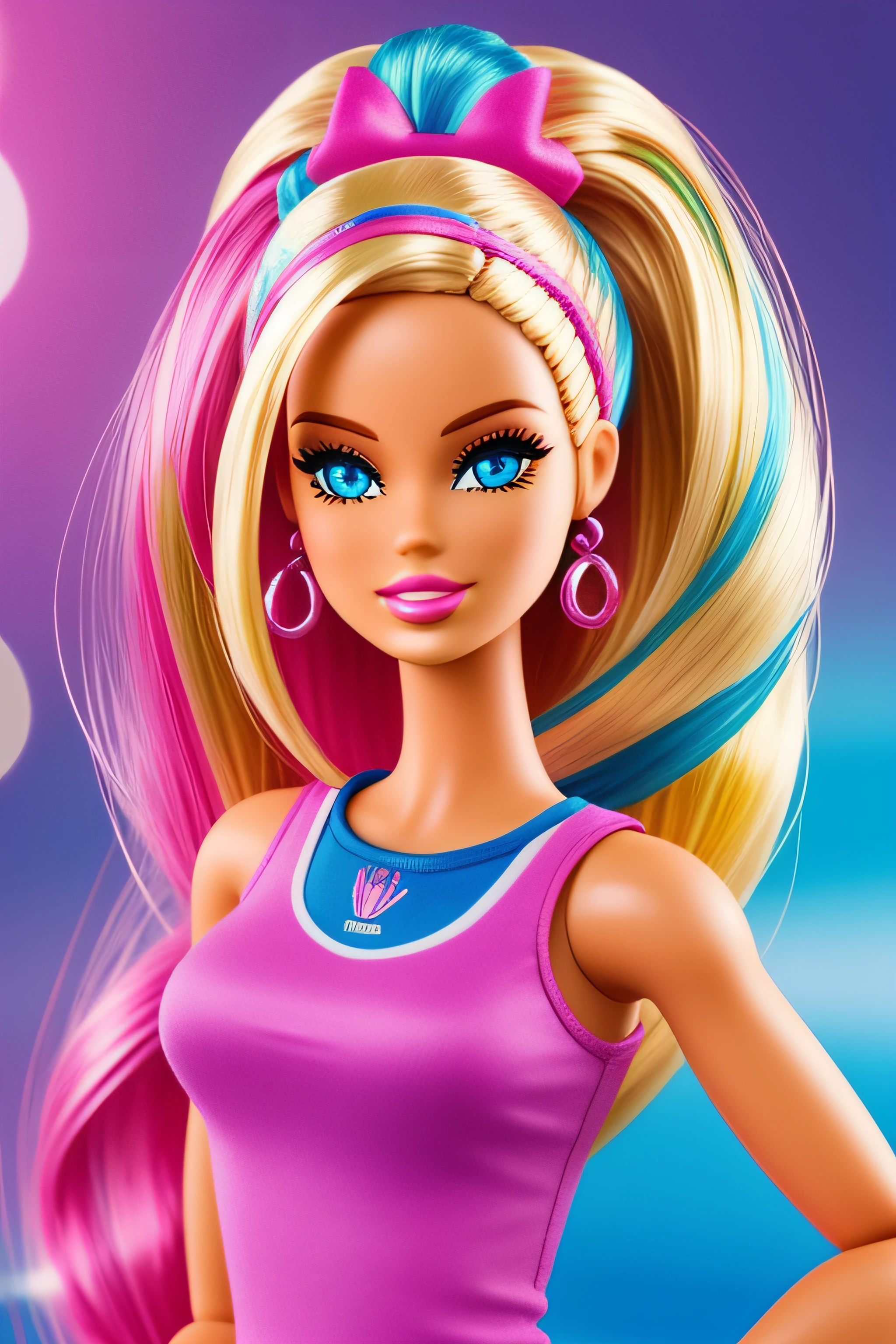 Muñeca Barbie con pelo largo y rubio y ojos azules. - SeaArt AI