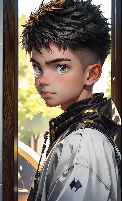 offcial art, Unity 8k wallpaper, Ultra detailed, Beautiful and aesthetic, Masterpiece, Best quality, Extremely detailed, Realistic, 1boy, Short spiked hair, crew cut hair, Cute, Young, Asian, Leopard ears, view the viewer, facingviewer, Japanese role-playi...
