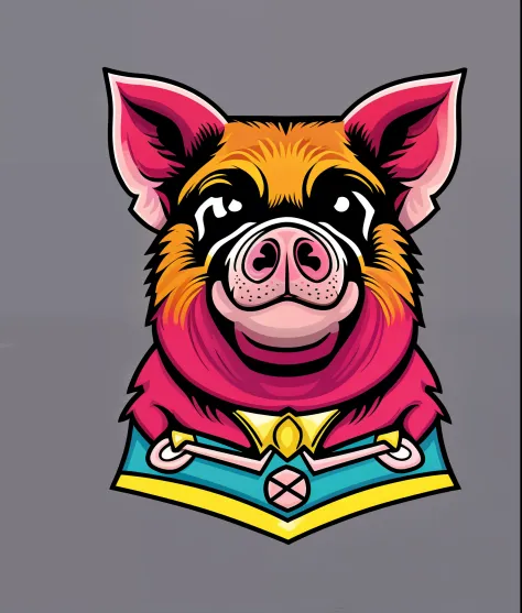 Corley the pig，extremely colorful，vintagestyle，（design for tshirt），Realistic volumetric light of a masterpiece