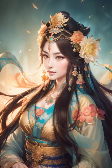 a close up of a woman with a flower crown on her head, a beautiful fantasy empress, palace ， a girl in hanfu, by yang j, ((a bea...