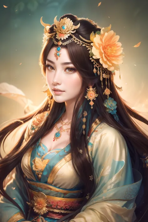 a close up of a woman with a flower crown on her head, a beautiful fantasy empress, palace ， a girl in hanfu, by yang j, ((a bea...