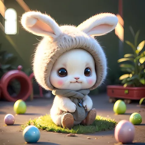 cute chibi bunny, playground background, rabbit, chibi, cute, avatar bunny, sit