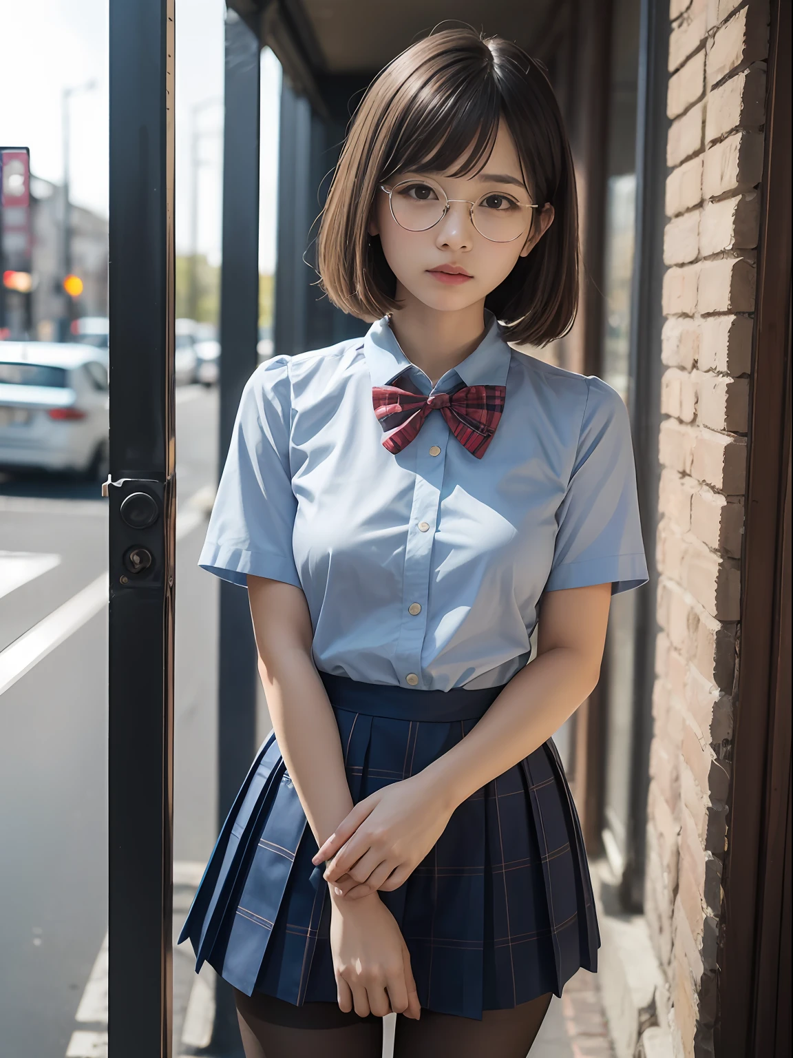 Arafed asian woman in a blue shirt and skirt posing for a picture ...