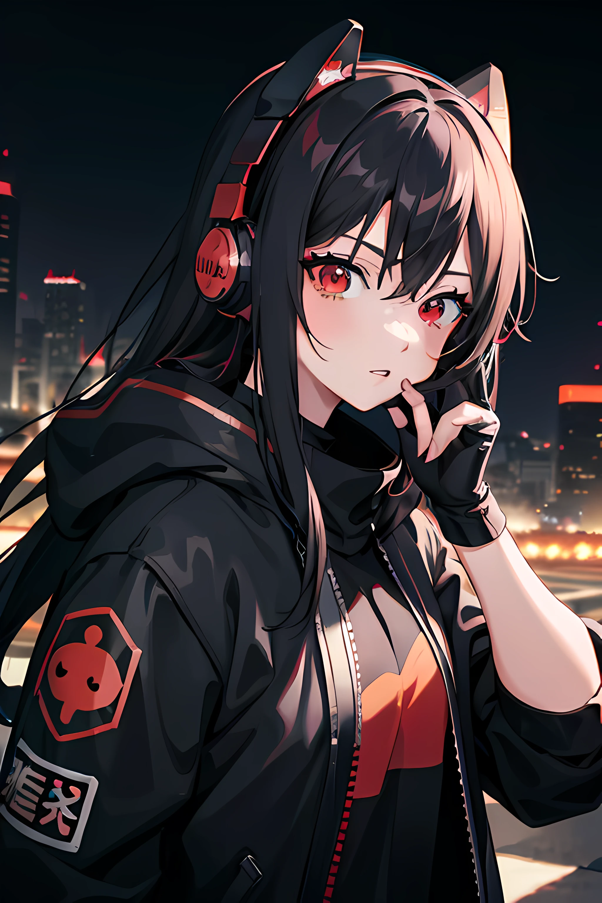 Anime Girl Character with Red Eyes, Headphones and black clothing with red accents. in a room, Best Anime Konachan 4K Wallpaper, Anime-Stil 4 K, Cyberpunk anime girl in hoodie, anime art wallpaper 8 k, anime art wallpaper 4 k, anime art wallpaper 4k, anime moe artstyle, 4k anime wallpaper, anime wallpaper 4 k, anime wallpaper 4k, 坏蛋动漫8 K