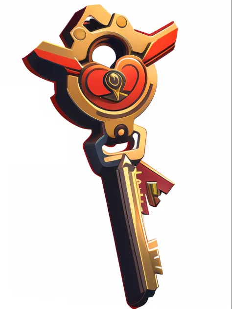 a key for high school students,boy,An item icon in a two-dimensional game,a morden object on it,in the style of Anime Art Style,Aaron Draplin,Ghibli Studio style,use of bright soft colors,red,black and gold color,close