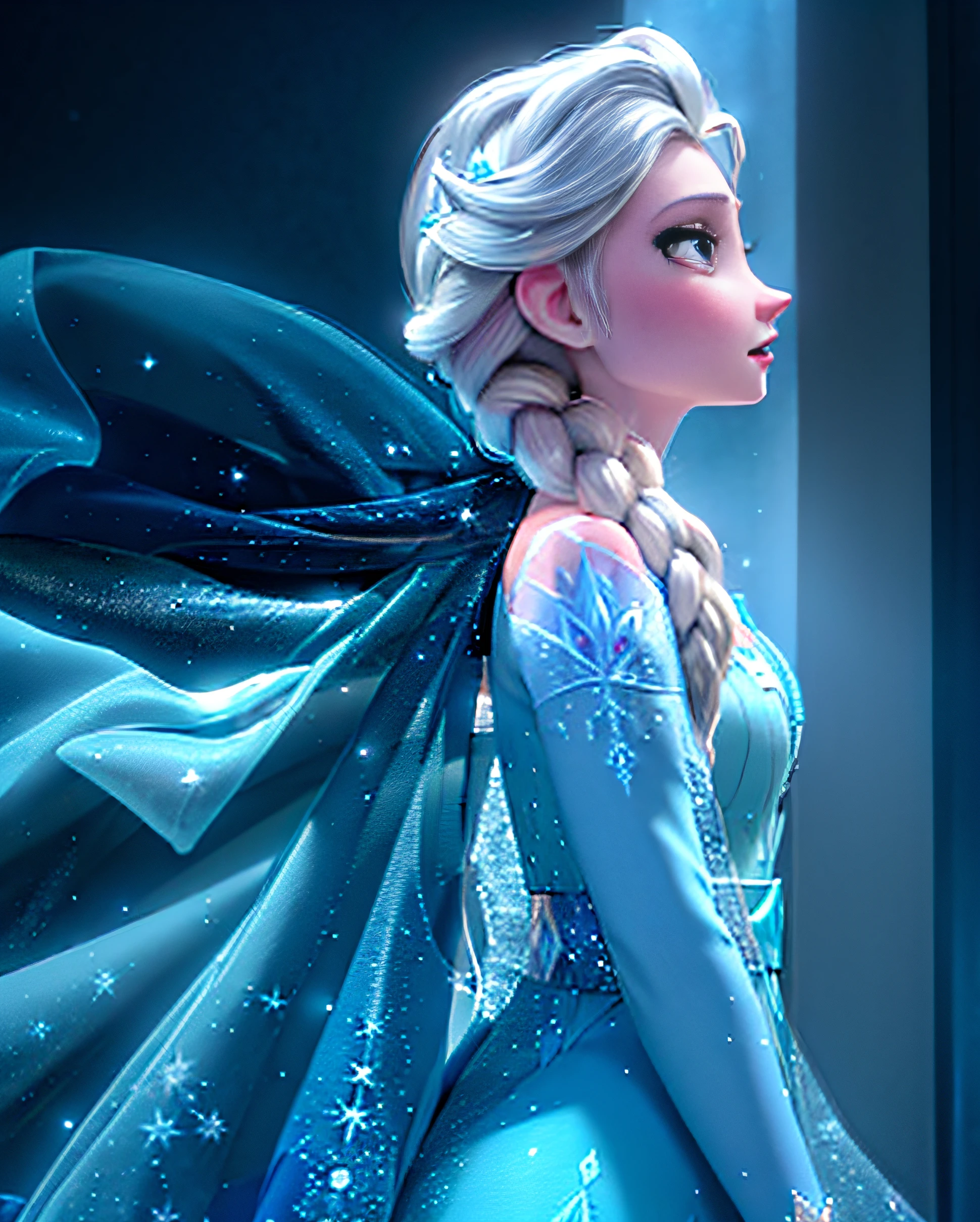 disney's frozen princess 艾尔莎 is wearing a blue dress and a blue cape, beautiful 艾尔莎, 艾尔莎 frozen, 艾尔莎 from frozen, portrait of 艾尔莎 of arendelle, portrait of 艾尔莎 from frozen, 艾尔莎, 冰雪奇缘 II 电影剧照, 冰雪奇缘 2 克劳斯电影, 像雕像一样僵硬, 迪士尼动画风格, 8千)), 像冰一样冷! 🧊