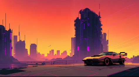 (nvinkpunk:1.2) (SNTHWVE style:0.8) Corvette, lightwave, Sunset, Intricate, Highly detailed