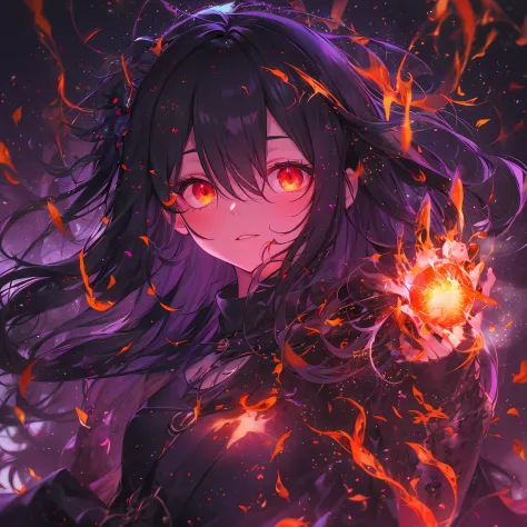 1girl, black hair, red eyes, fire witch, blood - SeaArt AI