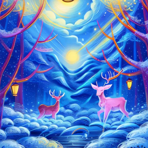 deers，coils， illustration， dream magical