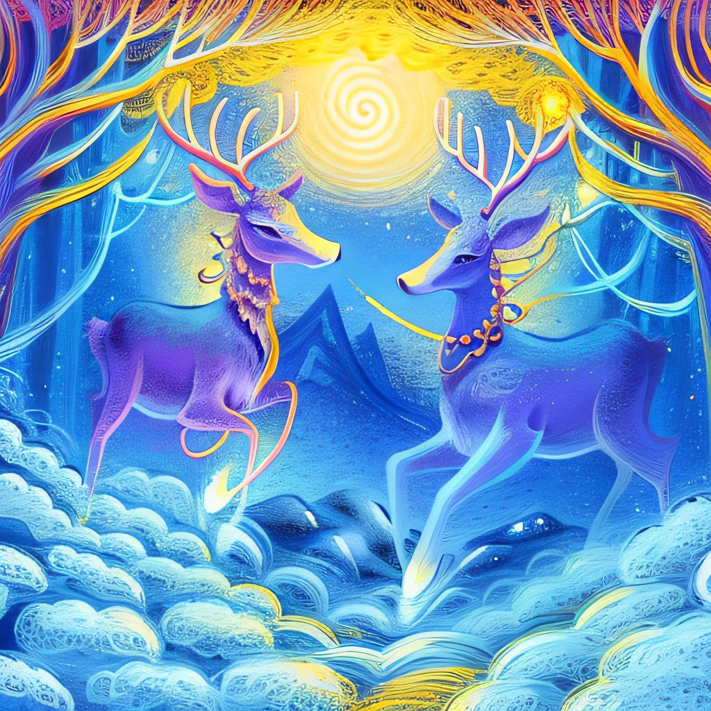 cerfs，bobines， illustration， rêve magique