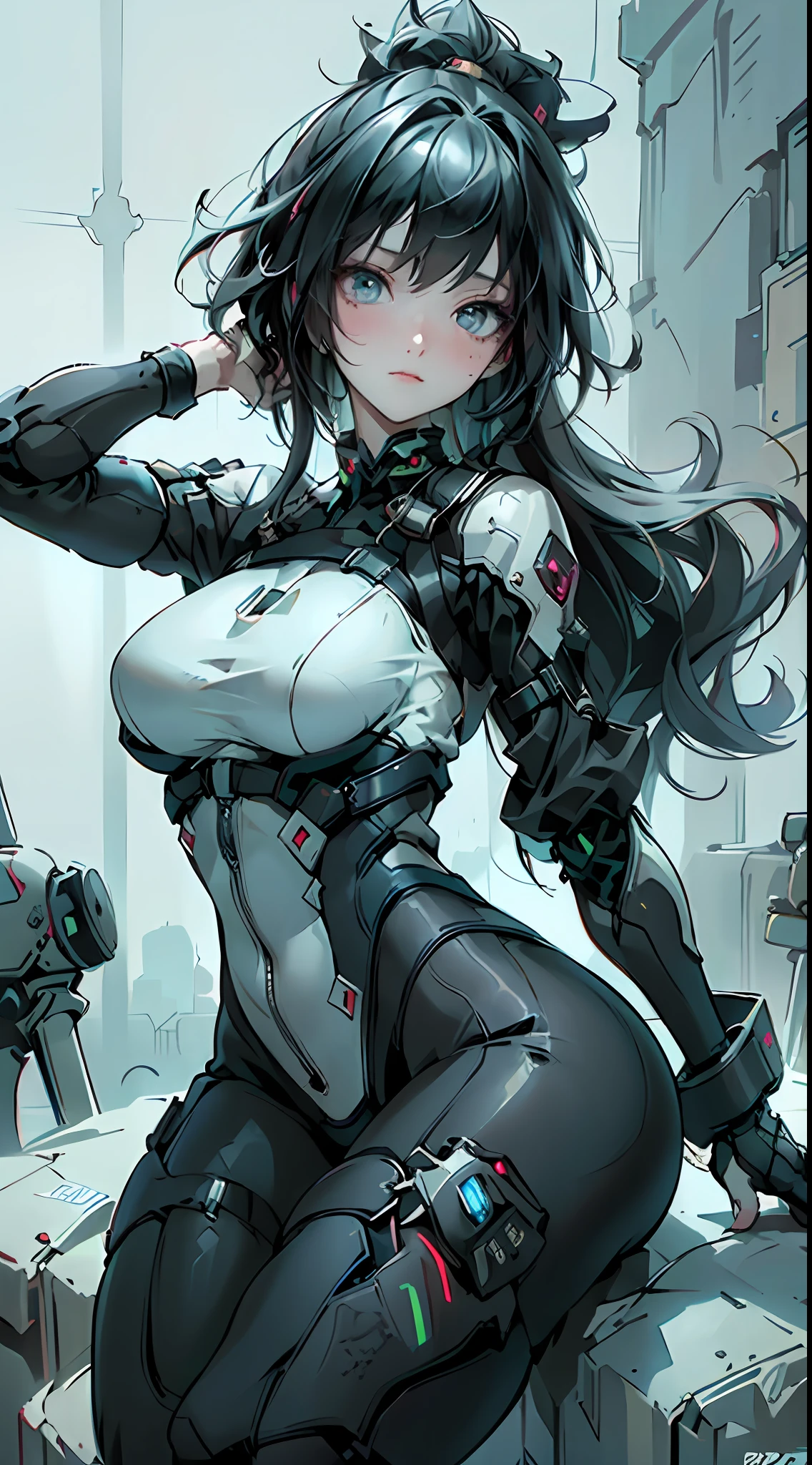 ((best qualtiy)), ((tmasterpiece)), (the detail:1.4), 3D, Delicate big eyes，frontage，Spread your legs，Detailed face，long eyelasher，Tight clothes，Details of large black pupils，with short black hair，Bigboobs，oversized ，A beautiful cyberpunk female image,hdr（HighDynamicRange）,Ray traching,NVIDIA RTX,Hyper-Resolution,Unreal 5,Subsurface scattering、PBR Texture、post-proces、Anisotropy Filtering、depth of fields、Bigboobs，Raised sexy，maximum definition and sharpnesany-Layer Textures、Albedo e mapas Speculares、Surface coloring、Accurate simulation of light-material interactions、perfectly proportions、rendering by octane、Two-colored light、largeaperture、Low ISO、White balance、the rule of thirds、8K raw data、