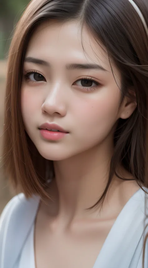 a close up of a woman with a white shirt and a brown hair, asian beautiful face, Young adorable Korean face, Beautiful young Korean woman, beautiful Korean women, Beautiful delicate face, korean face features, Gorgeous young Korean woman, girl cute-fine-fa...