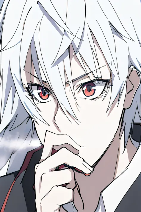 A handsome anime character，His name is Hajim Yatat，He has white hair and red eyes。His expression is extremely detailed and beautiful。He is from cartoons《kaworu nagisa》role，Also《Projectile theory broken》Little Mae-Nagisa in the series。His movements and post...