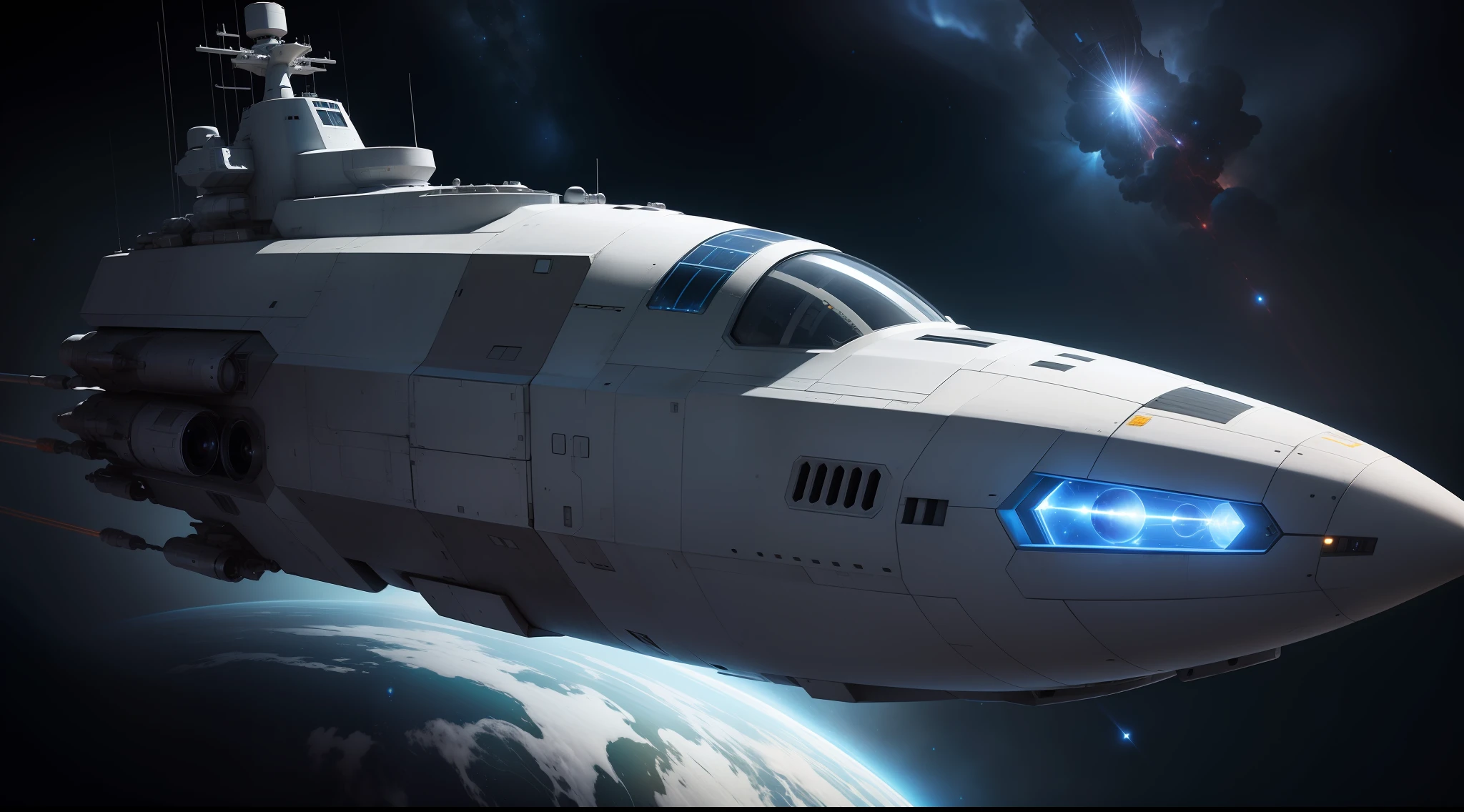 Spaceship，The appearance is smooth and linear，The main body of the