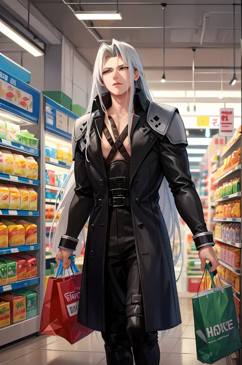 (masterpiece, best quality:1.2), ultra high res, absurdres, sharp focus, dynamic pose, (1boy:1.1), male focus,
(Sephiroth, Sephi...