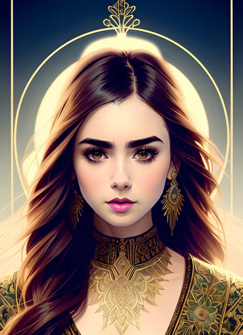 lily collins style lily collins (symmetry:1.1) (portrait of floral:1.05) a woman as a beautiful goddess, (assassins creed style:...