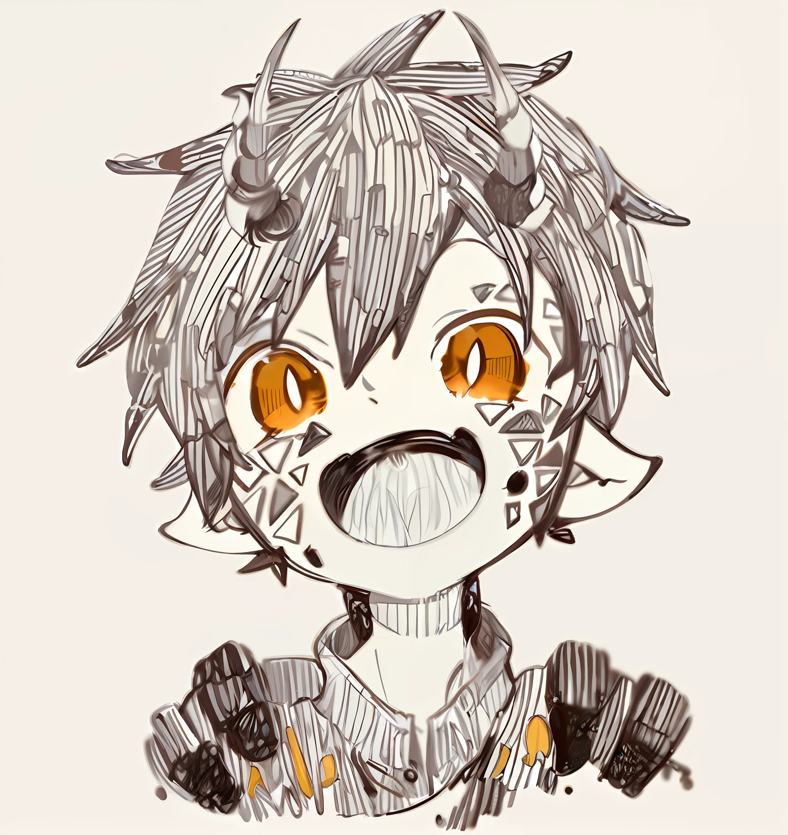 A painting of a boy with horns and a demon head, With horns, demon slayer rui fanart, Demon Boy, with black horns instead of ears, [[[[grinning evily]]]], Detailed fanart, in an anime style, High-quality fanart, handsome japanese demon boy, detailed manga style, Manhwa Style, author：Ei-Q, short antlers