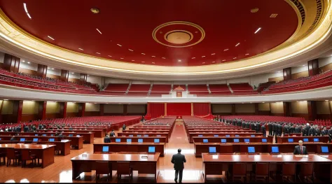 best qualityer，tmasterpiece，超高分辨率，8K quality，Inside the Great Hall of the People，socialism，red colour，modernization，Informatizat...