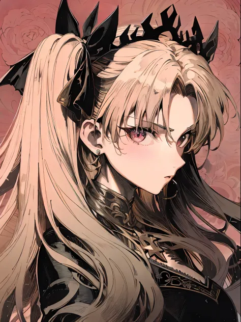 Anime - a style image of a woman with long blonde hair and a crown, gothic maiden anime girl, clean and meticulous anime art, Bl...