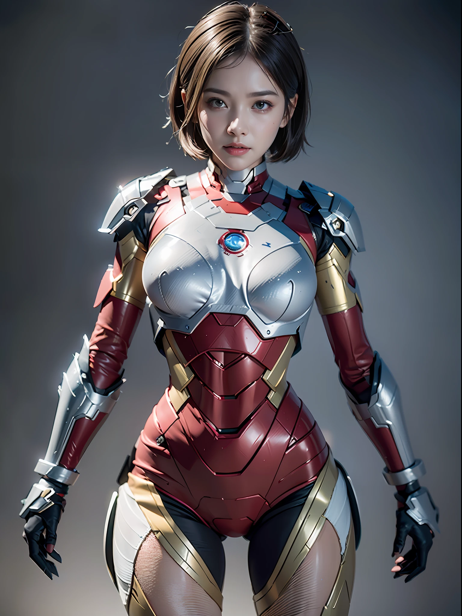 (Best Quality), ((Masterpiece), (Detail: 1.4), 3D, A Beautiful Iron Man Female Figure, HDR (High Dynamic Range), Ray Tracing, NVIDIA RTX, Super-Resolution, Unreal 5, Subsurface Scattering, PBR Textures, Post Processing, Anisotropic Filtering, Depth of Field, Maximum Sharpness and Sharpness, Multi-layer Textures, Albedo and Highlight Maps, Surface Shading, Accurate simulation of light-material interactions, perfect proportions, Octane Render, two-color light, large aperture, low ISO, white balance, rule of thirds, 8K RAW,