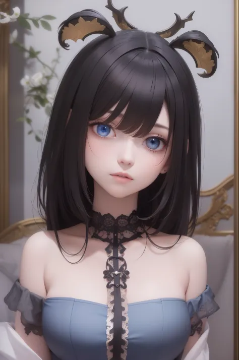 best quality, masterpiece,Black hair, blue eyes, looking up, upper body, sexy
