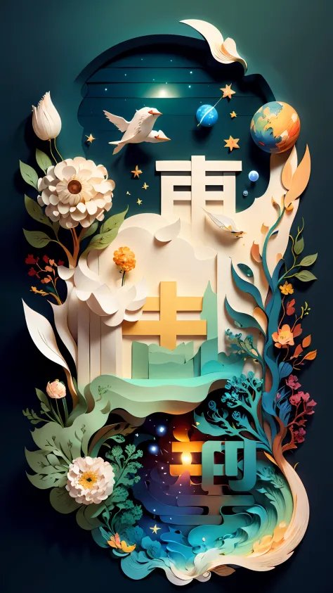 (((masterpiece))),best quality, illustration, earth, water ,fire, wind , space  , paper_cut,