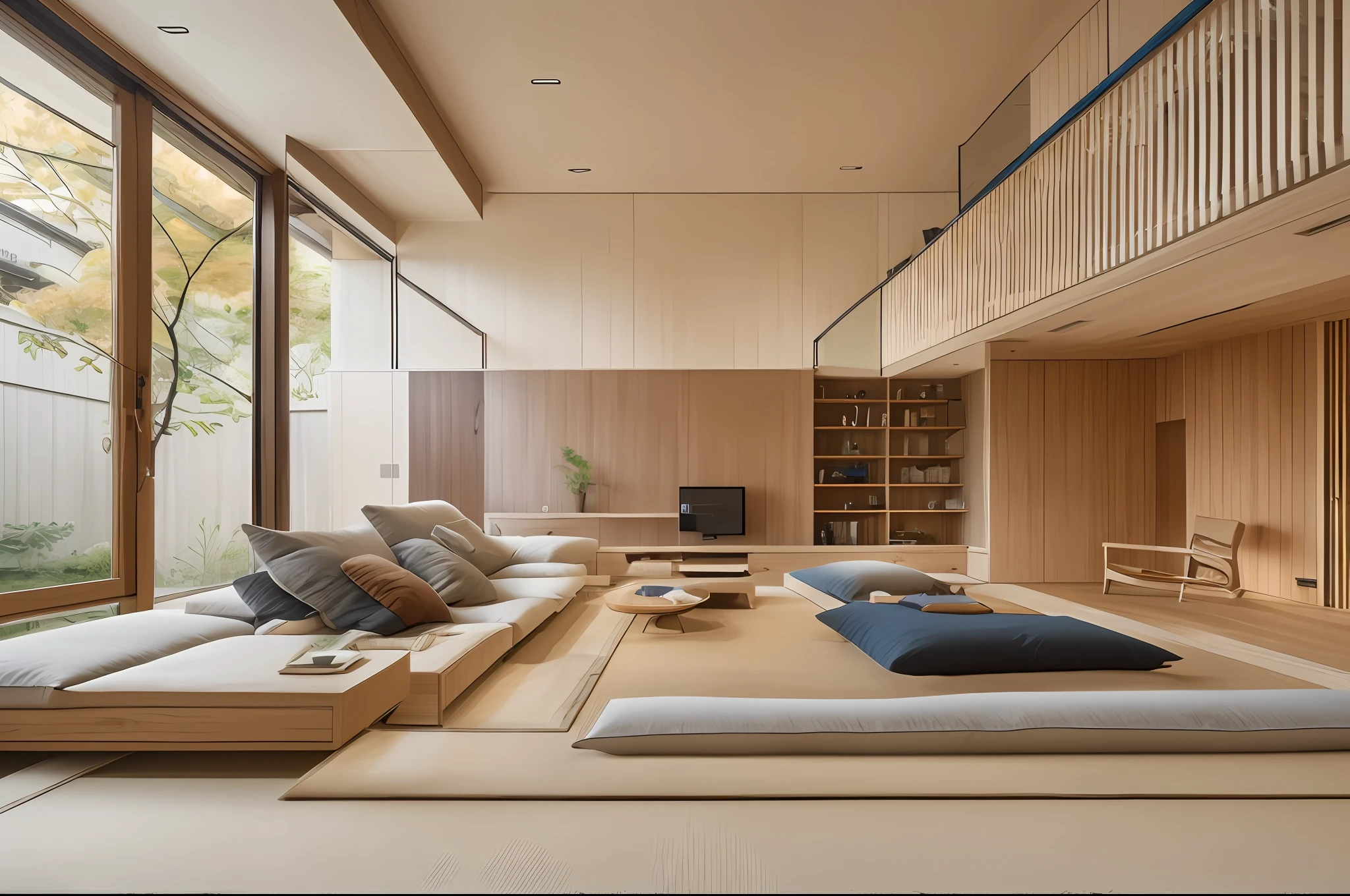 Kouichi Kimura style modern Japanese living room design, The open living room connects the main courtyard and a wooden platform designed to make the transition smooth and natural