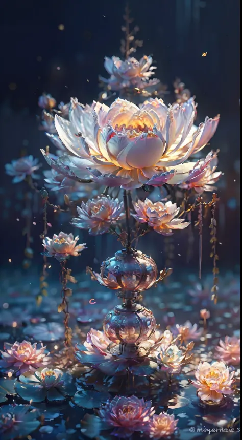 A lotus lantern，white blossoms，petals
